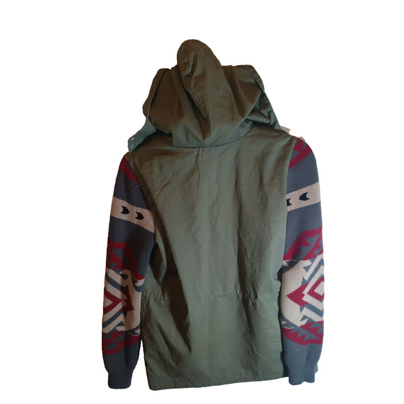 Thread & Supply hooded Jacket olive green utility Aztec knit size meduim - Picture 2 of 7